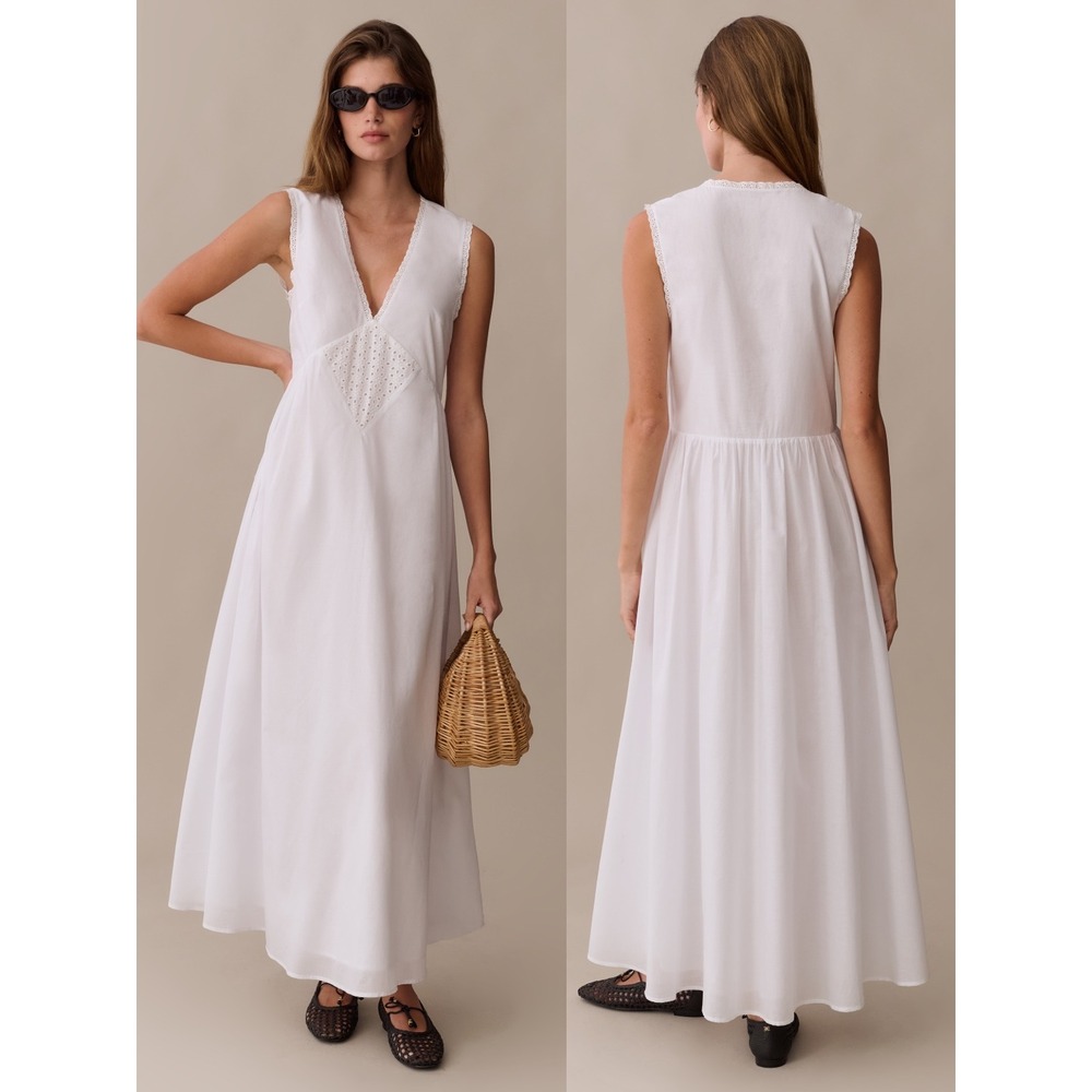 NWT Kourt Sonnet Cotton Maxi Dress in White - Size Small